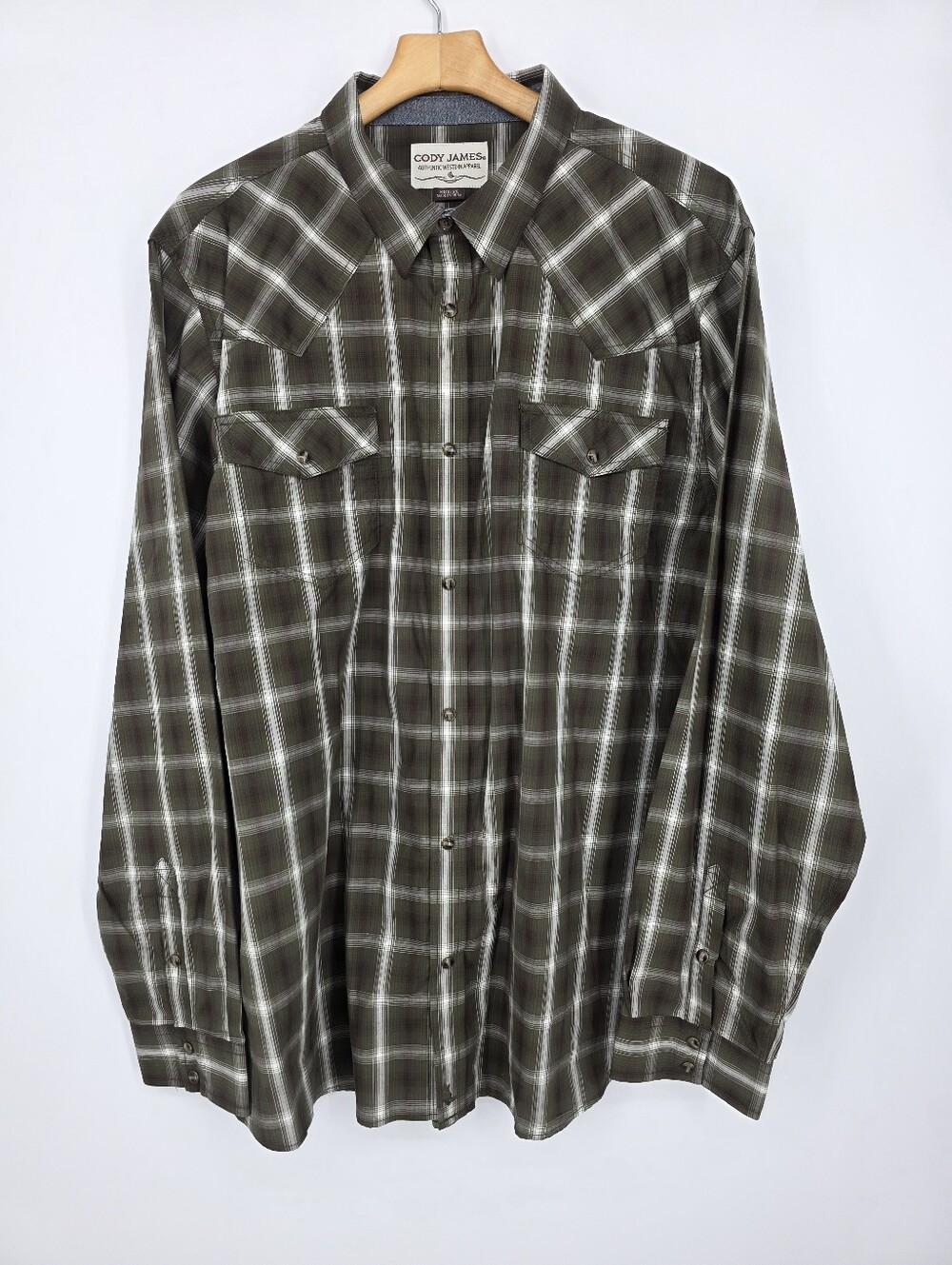 Cody James Men’s Olive Plaid Western Shirt 3XL.